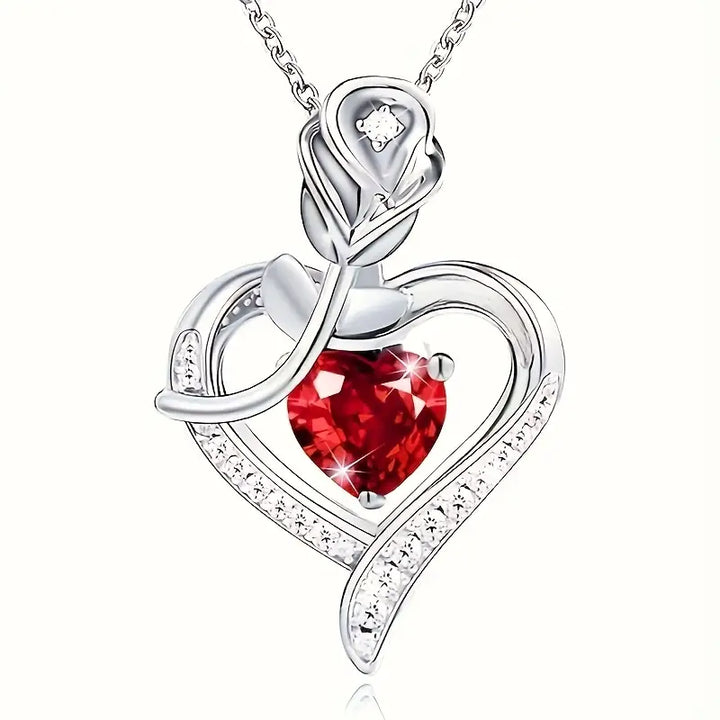 Collier pendentif cœur en argent et rubis