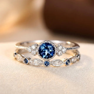 Bague halo en argent et saphir