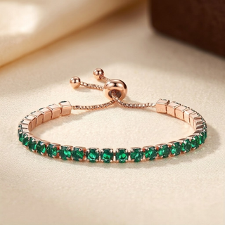 Bracelet de tennis ajustable en or et émeraude