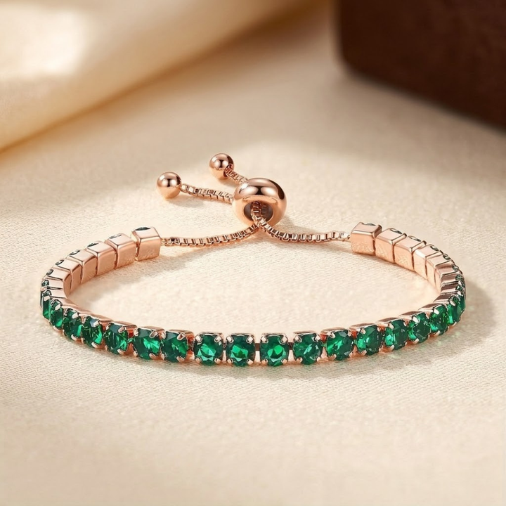 Bracelet de tennis ajustable en or et émeraude