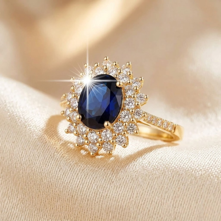 Bague halo en or et saphir