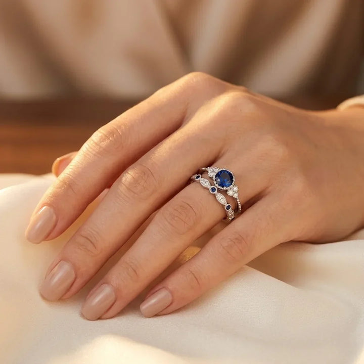 Bague halo en argent et saphir
