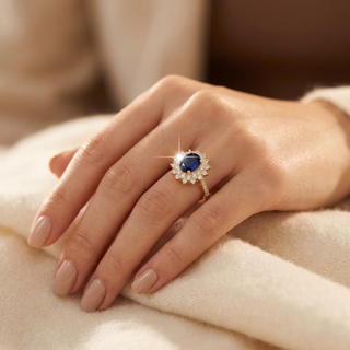 Bague halo en or et saphir