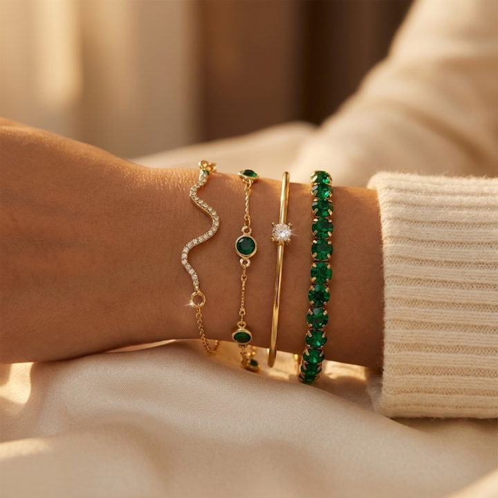 Ensemble bracelet en or et émeraude
