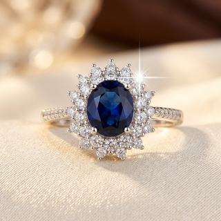 Bague halo en or et saphir