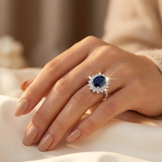 Bague halo en or et saphir