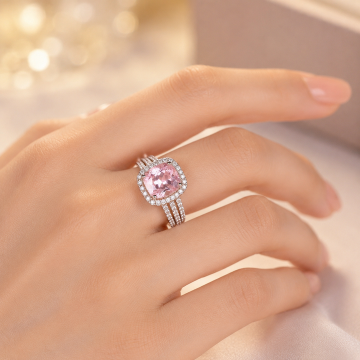 Bague halo en or et améthyste