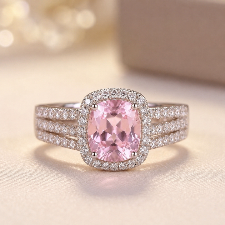 Bague halo en or et améthyste