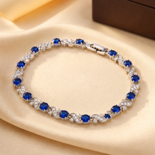 Bracelet à maillons floraux en argent et saphir