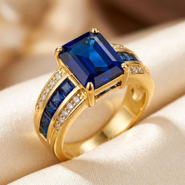 Bague en or et saphir taille carrée